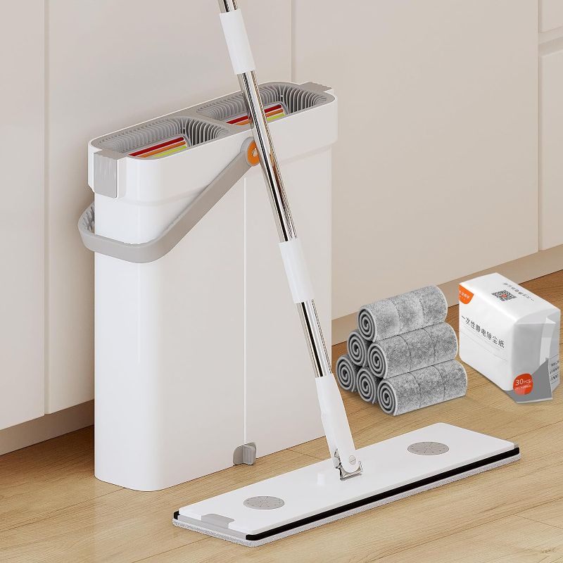 Photo 1 of 
MOPALL Mop and Bucket with Wringer Set,16" Large Flat Mop and Narrow Bucket System,Hardwood Floor Mop with Bucket Include 6 Microfiber Pads,Hands Free