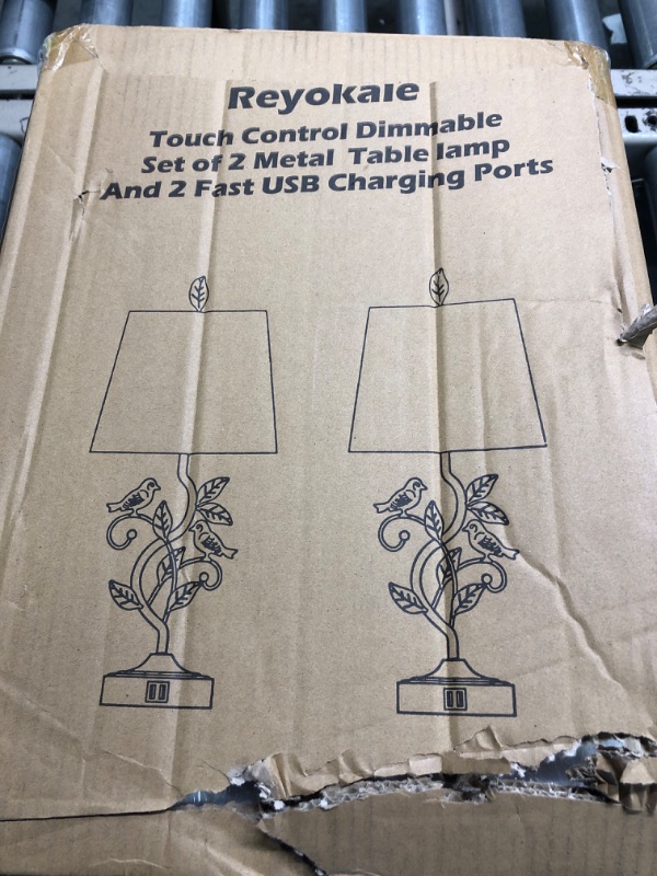 Photo 2 of Set of 2 Touch Control Living Room Table Lamps with 2 USB Ports, Vintage Nightstand Lamp, 3-Way Dimmable Desk Lamp with Cream Fabric Shade, Rustic Iron Leaf Lamp for Bedroom Office, LED Bulb Included Bronze