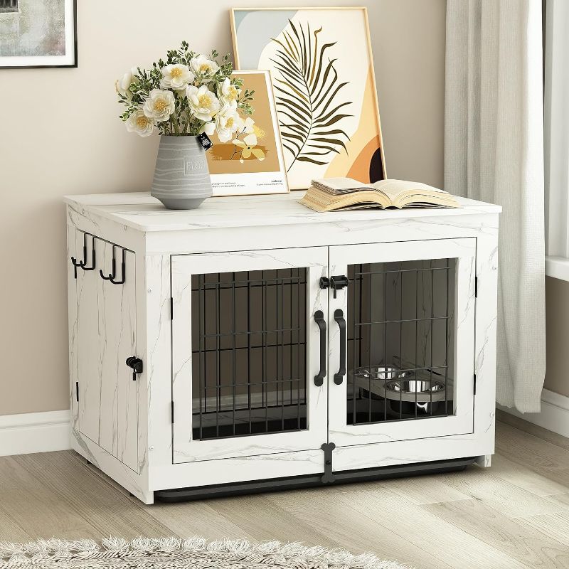 Photo 1 of 
Piskyet Wooden Dog Crate Furniture with 360°Rotatable Removable Dog Bowls, Dog Crate End Table with Tray, Double Doors Dog Kennels for Medium Dogs Indoor (M...
Size:Marble White