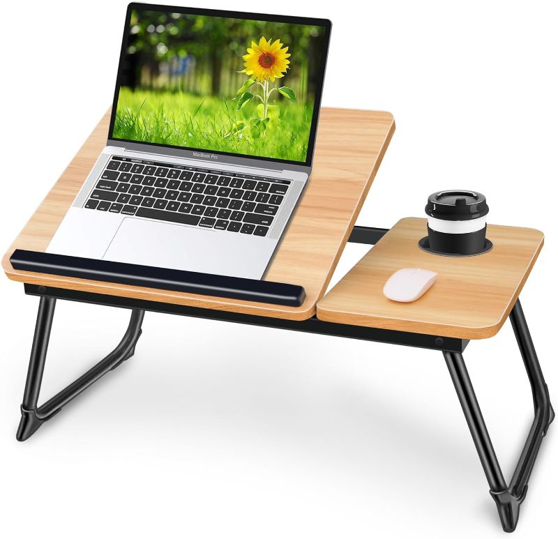 Photo 1 of YPRNM Bed Desk for Laptop, Laptop Desk for Bed and Sofa, Bed Trays for Eating and Laptops with Cup Holder, 5 Levels of Adjustable Height Wooden