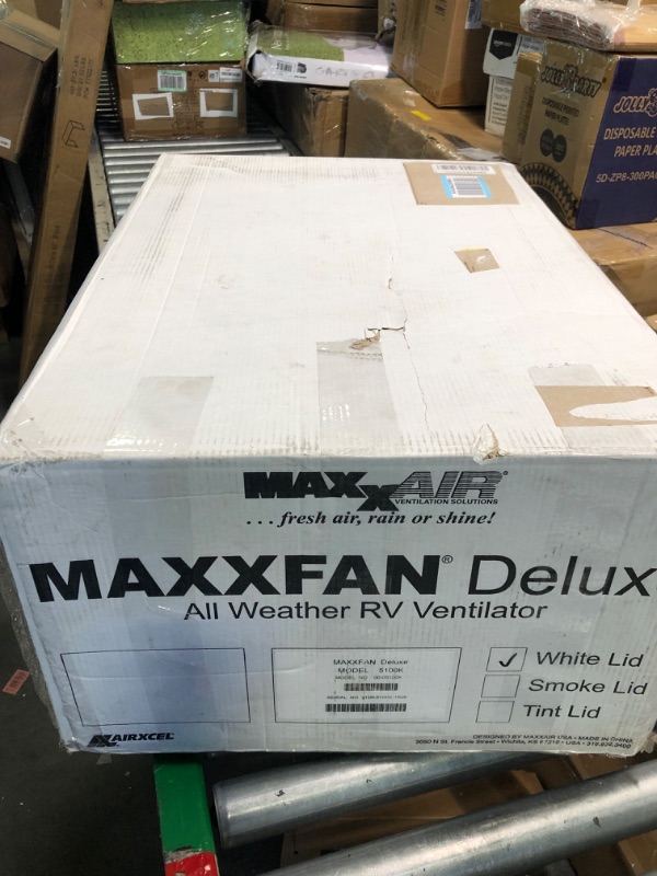 Photo 2 of Maxxair 00-05100K MaxxFan Ventillation Fan with White Lid and Manual Opening Keypad Control