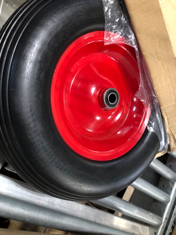 Photo 1 of 4.80/4.00-8" Flat Free Wheelbarrow Tire 3" Hub 5/8" Bearings Ribbed Tread1