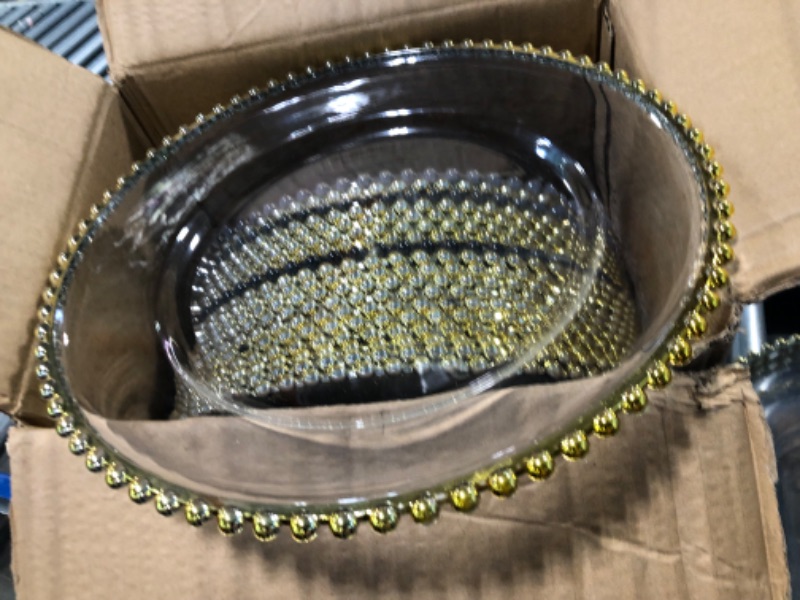 Photo 1 of DaCakeWS Gold Bead Acrylic Charger Plates 108CS, 13" Plastic Charger Plates Decoration Diner,Wedding,Party,Event(Acrylic Bead Gold 10) 10 Acrylic Round Gold