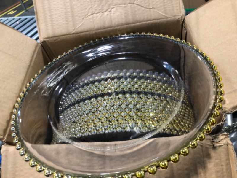 Photo 1 of DaCakeWS Gold Bead Acrylic Charger Plates 108CS, 13" Plastic Charger Plates Decoration Diner,Wedding,Party,Event(Acrylic Bead Gold 10) 10 Acrylic Round Gold