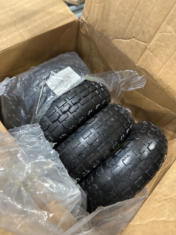 Photo 3 of (4 Pack) AR-PRO 4.10/3.50-4" All Purpose Utility Air Tires and yellow Wheel - with 10" Inner Tube, 5/8" Axle Bore Hole, 2.2" Offset Hub and Double Sealed Bearings for Hand Trucks and Gorilla Cart