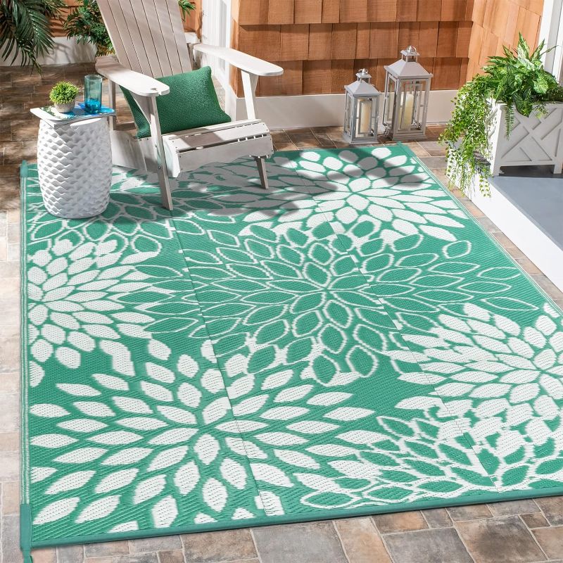 Photo 1 of Anidaroel Outdoor Rugs 5x8ft for Patios Clearance Waterproof, Reversible Tropical Plastic Straw Camping Mat Outside Rug, Large Outdoor Area Rug for RV, Porch, Deck, Balcony, Picnic