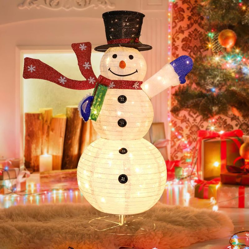 Photo 1 of WYBENZ Lighted Snowman Christmas Decorations,4Ft Collapsible Snowman Lights Indoor and Outdoor Pre-lit Light Up Snowman Lights Warm White Built-in 120 LED Lights for Xmas Home Lawn Yard Decorations