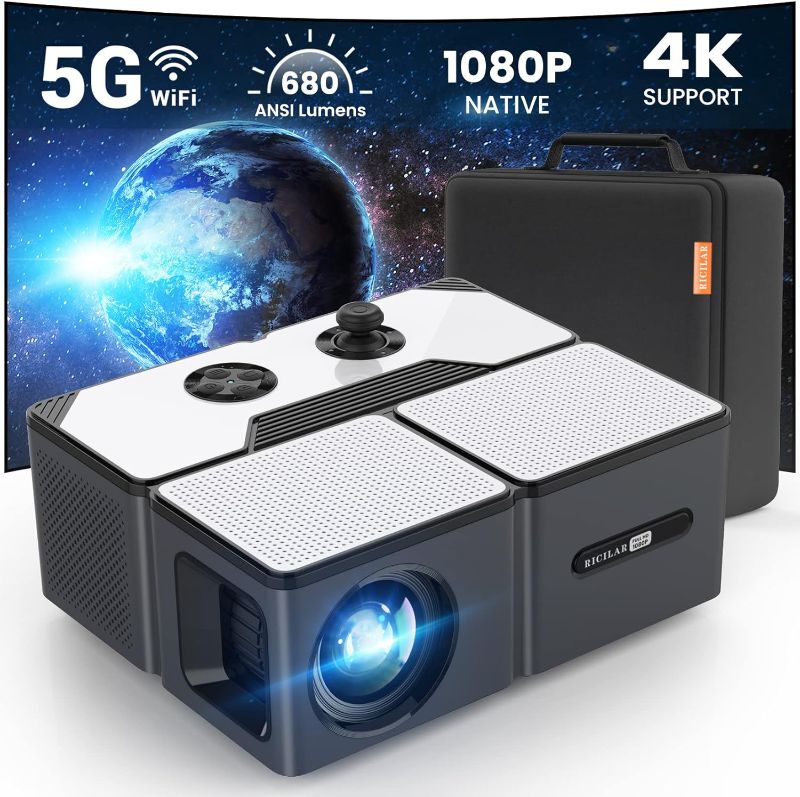 Photo 1 of Projector with WiFi and Bluetooth, 5G Mini 1080P/ 4K Support Outdoor Movie Projector, 680 ANSI Ricilar Portable Home Theater Video Projector Compatible with Phone/ TV Stick/ USB (Screen not Included)
