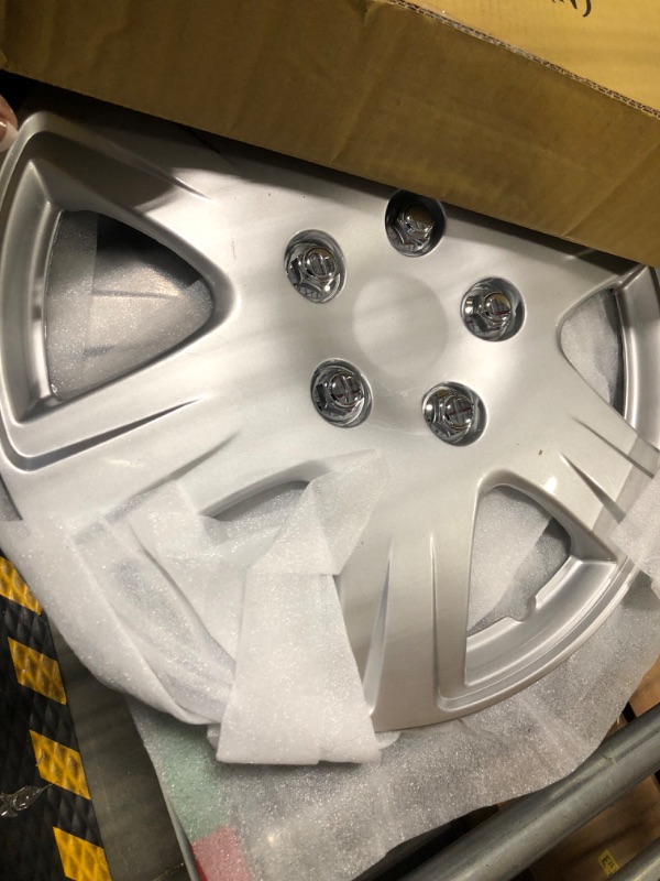 Photo 4 of Four ABS Plastic Silver Colored Hubcaps - 15 Inch Diameter