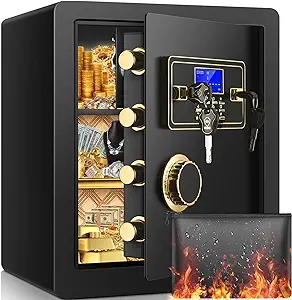 Photo 1 of 2.12 Cub Safe Box Fireproof Waterproof, Security Home Safe with Fireproof Document Bag, Large Fireproof Safe Box for Home with Inner Cabinet and LCD Display, Safe Box for Money Jewelry Documents 2.12Cub