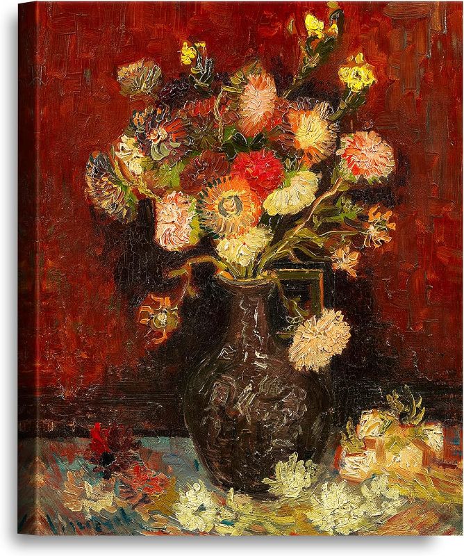 Photo 1 of A&T ARTWORK Vase with Chinese Asters and Gladioli by Vincent Van Gogh. The World Classic Art Reproductions, Giclee Canvas Prints Wall Art for Home Decor, 16x20 inches