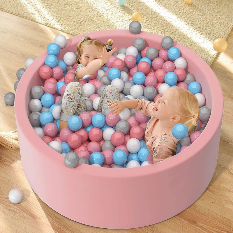 Photo 1 of BIERUM Foam Ball Pit for Toddlers, 35.5" Kids Ball Pit with 200 Balls Included, Soft Round and Easy to Set or Clean, Baby Ball Pit Playpen, Ideal Gift for Babies Infants Indoor Outdoor Game Light Pink
