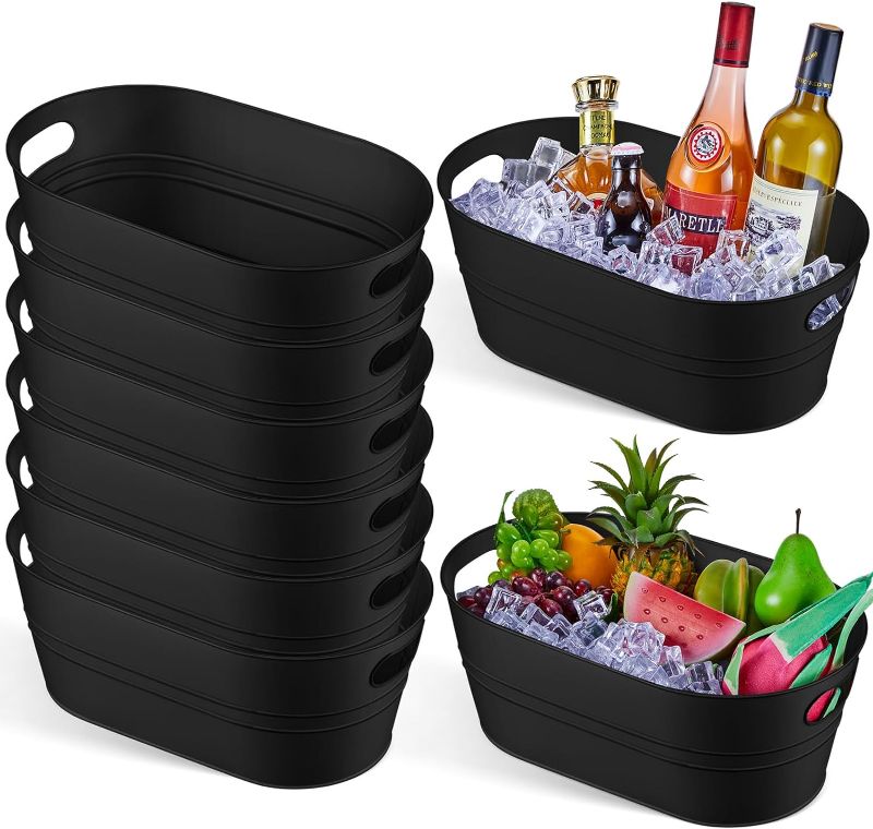Photo 1 of 8 Pieces 4 Gallon Large Ice Buckets for Parties Cold Drink Beverage Tubs Farmhouse Rustic Wine Champagne Beer Cocktail Cooler Tin Bins Bulk for Halloween Christmas Home Bar(Black)
