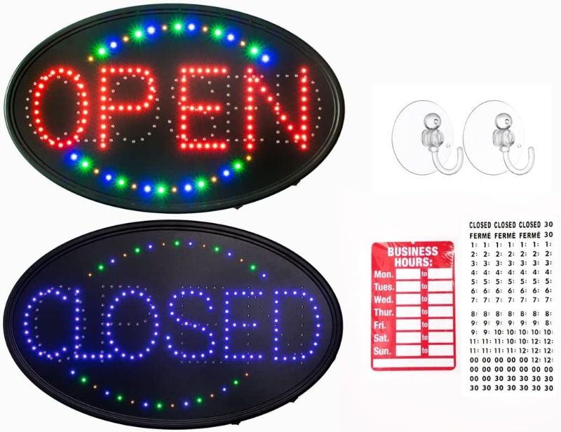 Photo 1 of GPC Inc. - 23"x14" Large Jumbo Size LED Open Closed Sign with Business Hours Sign Ultra-Bright Electronic Advertisement Display Window, Bar, Shop, Hotel, Storefront, Barbershop
