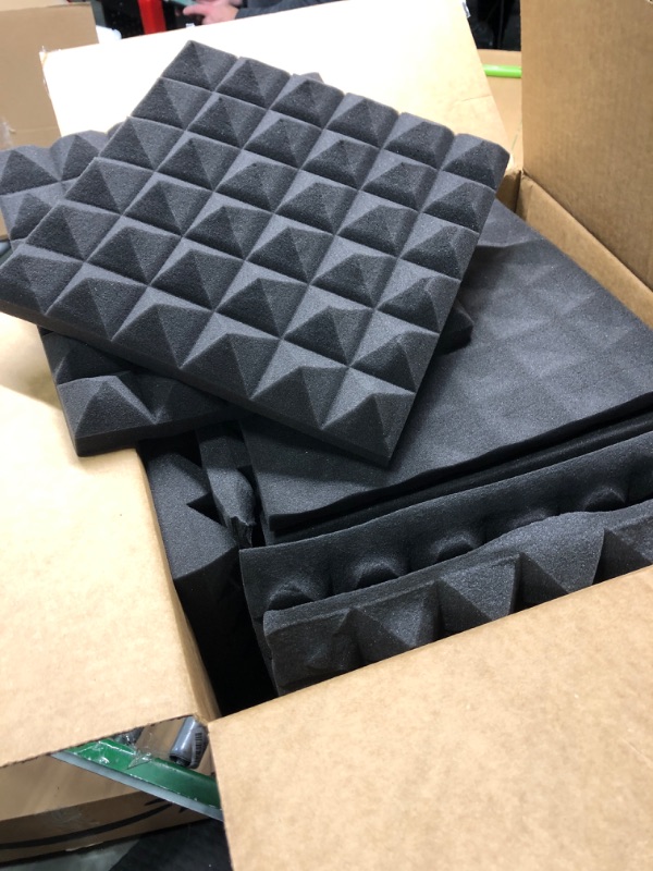 Photo 3 of Acoustic Panels - 12 Pack Set 12x12x2 Inches Black Pyramid Acoustic Foam, Fire-Proofed Soundproof Wall Panels, 25kg/cbm Sound Proof Foam Panels ? Sound Panels for Recording Studio and Music Room
