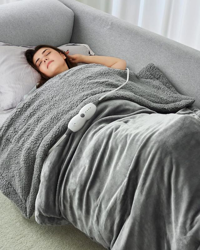 Photo 1 of Heated Weighted Blanket, Sherpa Fleece Electric Throw Blanket 15 lbs for Adult, Fast Heating, Weighted Blankets Twin Size with 4 Heating Levels 2 Hours Timer Auto Off, 48 x 72 inches, Grey
