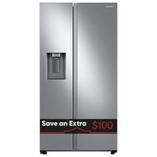 Photo 1 of Samsung 27.4-cu ft Side-by-Side Refrigerator with Ice Maker (Fingerprint Resistant Stainless Steel)
*small stain by ice box* - small dent onside of fridge