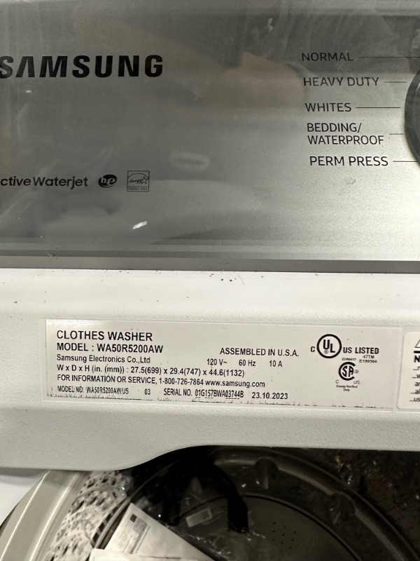 Photo 3 of Samsung 5-cu ft High Efficiency Impeller Top-Load Washer (White) ENERGY STAR
*per notes- no damage* -return type- scratch- unable to locate scratch*
