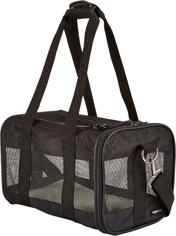 Photo 1 of Amazon Basics Soft-Sided Mesh Pet Travel Carrier, Small (13.8 x 8.7 x 8.7 Inches), Black
