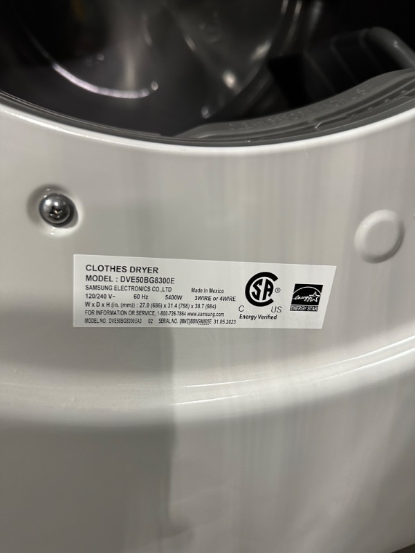 Photo 3 of Samsung 7.5-cu ft Stackable Steam Cycle Smart Electric Dryer (Ivory) ENERGY STAR
*no damage* *unable to test-needs to be hooked up to vent*