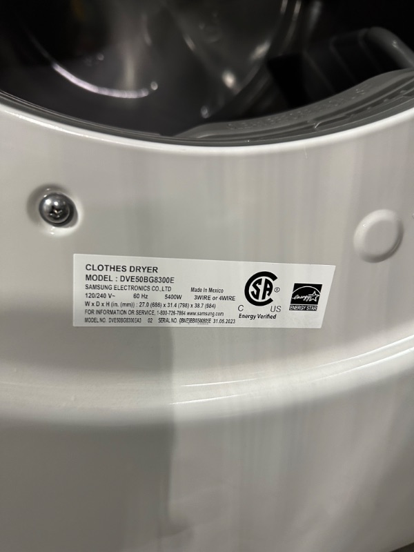 Photo 1 of ***PARTS ONLY*** Samsung 7.5-cu ft Stackable Steam Cycle Smart Electric Dryer (Ivory) ENERGY STAR
*no damage* *unable to test-needs to be hooked up to vent*