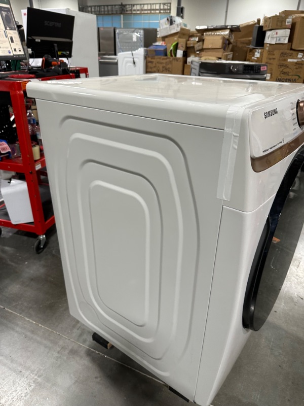 Photo 8 of ***PARTS ONLY*** Samsung 7.5-cu ft Stackable Steam Cycle Smart Electric Dryer (Ivory) ENERGY STAR
*no damage* *unable to test-needs to be hooked up to vent*