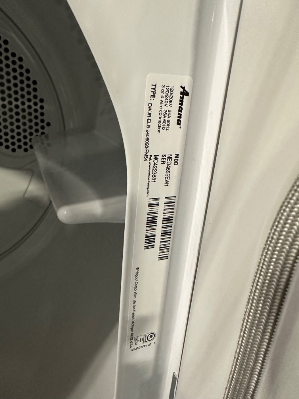 Photo 2 of Amana 6.5-cu ft Electric Dryer (White)
*unable to test- product needs to be hooked up to vent* *per notes- no damage*