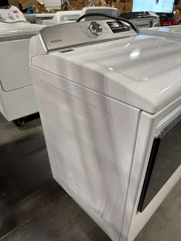 Photo 7 of Maytag SMART Capable 7.4-cu ft Smart Electric Dryer (White)
*minor scratches on front of product (view pictures)  *unable to test product- plug was unique*
