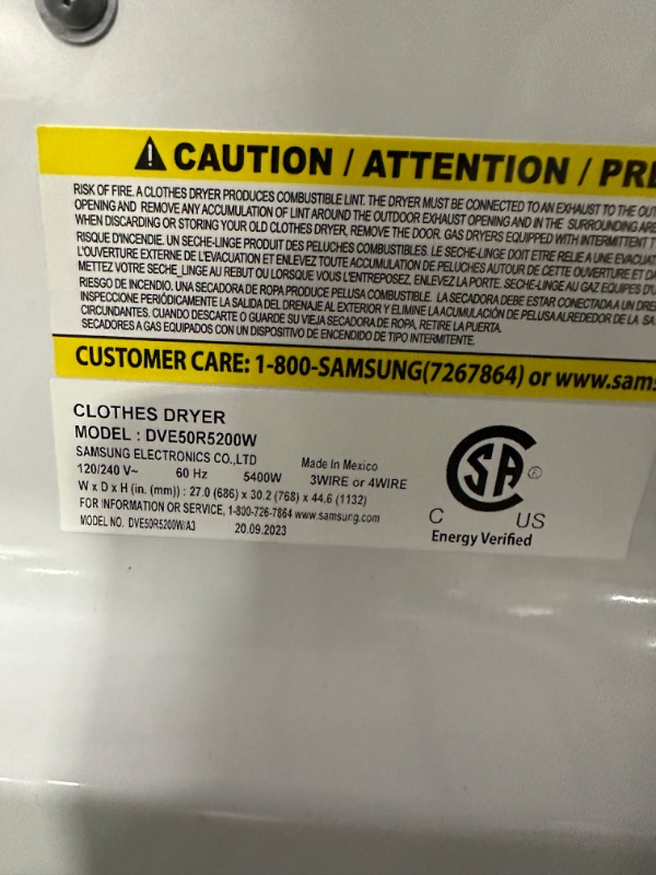Photo 3 of Samsung 7.4-cu ft Electric Dryer (White)
*per notes no damage* *unable to test-plug unique*