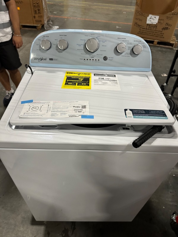 Photo 6 of Whirlpool 3.8-cu ft High Efficiency Impeller and Agitator Top-Load Washer (White)
*no damage per notes* *control panel has blue plastic film protection* * small scuff on top*