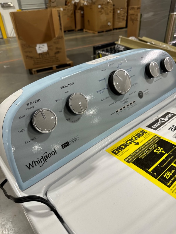 Photo 2 of Whirlpool 3.8-cu ft High Efficiency Impeller and Agitator Top-Load Washer (White)
*no damage per notes* *control panel has blue plastic film protection* * small scuff on top*