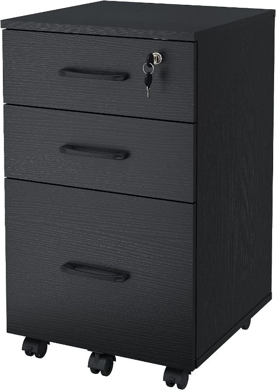 Photo 1 of 3 Drawers Wooden Locking File Cabinet with Storage Removable File Cabinet for Home Office,Under Desk Filing Cabinets(Black)
