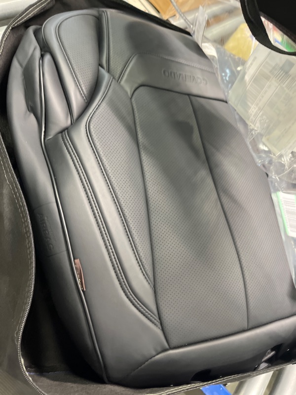 Photo 3 of Coverado Car Seat Covers Front Set, Waterproof Nappa Leather Auto Seat Protectors, Universal Fit for Most Sedans SUV Pick-up Truck, Black Black 2