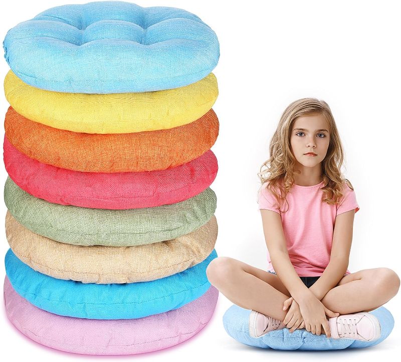 Photo 1 of 15 Inch Round Floor Cushions for Kids and Toddlers, Flexible Seating for Classroom Furniture 3.5 Inch Thick Floor Pillow for Home, Daycare, Preschool, Yoga and Meditation 8[pack 