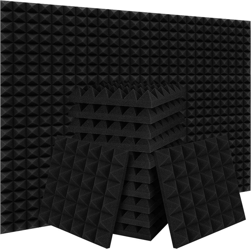 Photo 1 of  Pack-12 x 12 x 2 Inches Pyramid Designed Acoustic Foam Panels, High Density and Flame Retardant Sound Proof Foam Panels for Wall and Ceiling