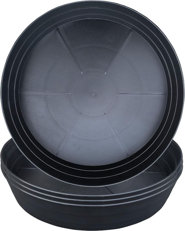 Photo 1 of 16 Inch Large Plant Saucers, Extra-Deep 2.3 in Black Drip Trays for Flower Pot, Heavy Duty Drainage Tray for Indoors No Holes, 4 Pack Plastic Planter Plate Water Catcher for Pots Base 12 13 14 in
