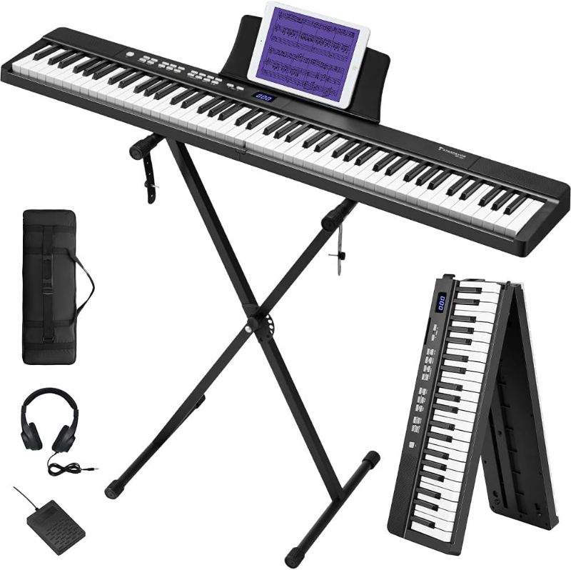 Photo 1 of Starfavor Portable Keyboard Piano, Folding Piano Keyboard 88 Keys Full Size Electric Piano, Bluetooth Foldable Piano, Semi Weighted Keyboard 88 Key Keyboard, with Piano Stand, SP-15F
