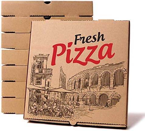 Photo 1 of 50 Pack "10 Inch" Safe Corrugated Cardboard Pizza Boxes, Kraft Protective Delivery Containers, Square Pizzeria Bakery Restaurant & Party Packaging, No Plastic Thick Paperboard Fresh Food Box-50 Boxes
