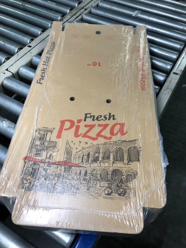 Photo 2 of 50 Pack "10 Inch" Safe Corrugated Cardboard Pizza Boxes, Kraft Protective Delivery Containers, Square Pizzeria Bakery Restaurant & Party Packaging, No Plastic Thick Paperboard Fresh Food Box-50 Boxes
