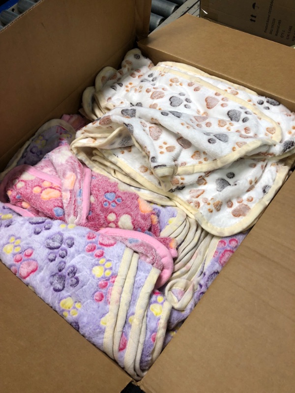 Photo 3 of Bundle Pet Blanket Dog Puppy Paw Print Fleece for Small Medium Large Pet Dog Cat Warm Soft Sleep Mat Guinea Pig Cage Liners (White, Coffee, Pink, Purple, Small) Pink, White, Brown, Purple Small