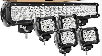 Photo 1 of 20Inch 126W Spot Flood Combo Led Light Bar 4PCS 4Inch 18W Spot LED Pods Fog Lights for Jeep Wrangler Boat Truck Tractor Trailer Off-Road, 2 Years Warranty
