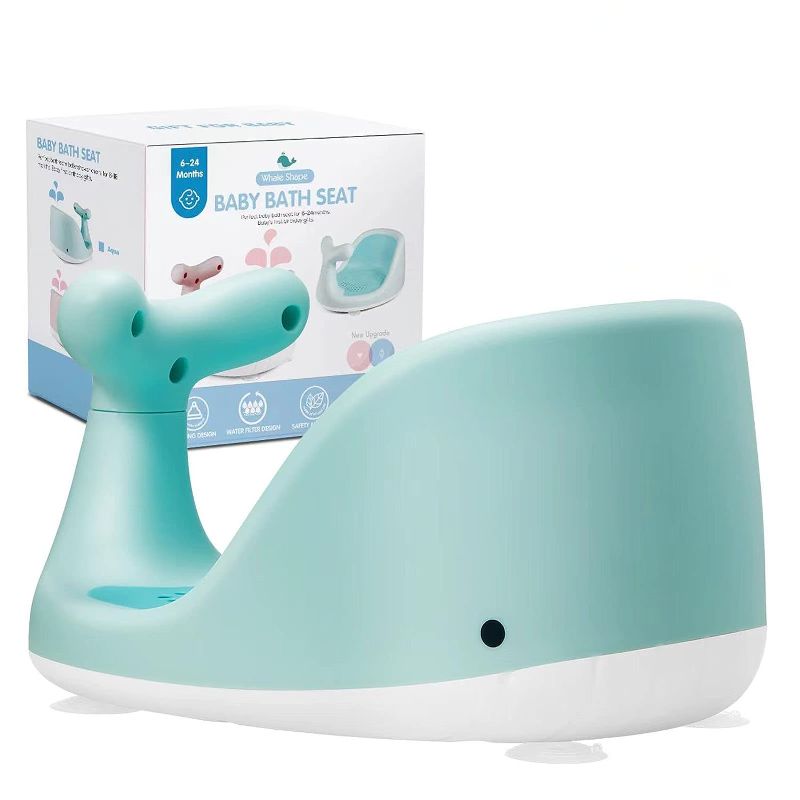 Photo 1 of Cute Whale Shape Baby Bath Seat - Breathable and Elastic Mesh Silicone Cushion - Ergonomic Backrest - 4 Powerful Non-Slip Suction Cups - Ideal Gift for Infants 6 12 24 36 Months (Green)
