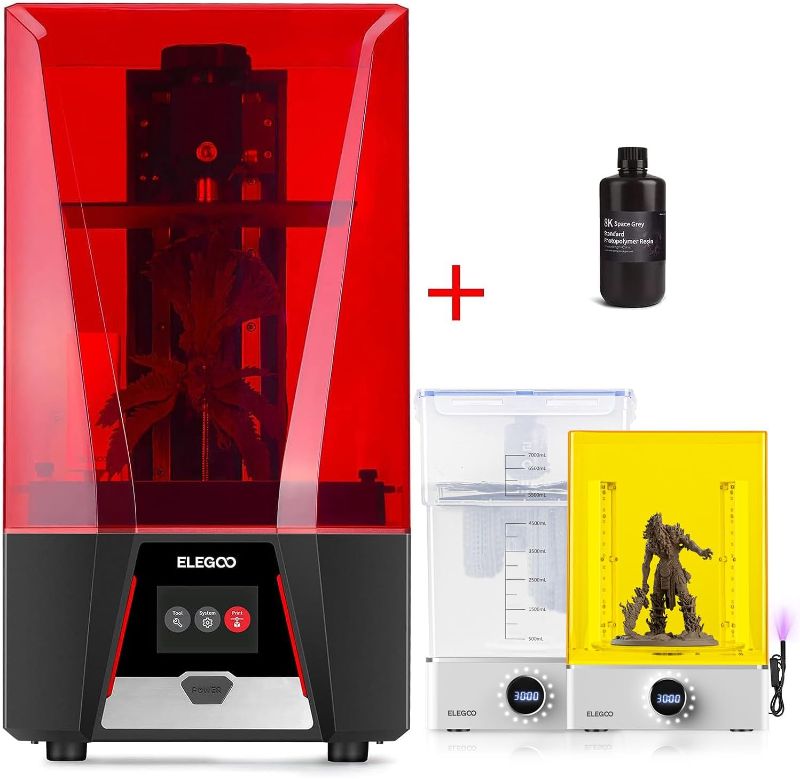 Photo 1 of ELEGOO Saturn 2 8K Resin 3D Printer and ELEGOO Mercury XS Bundle Washing and Curing Station and ELEGOO 8K Standard Photopolymer Resin Grey 1000G
