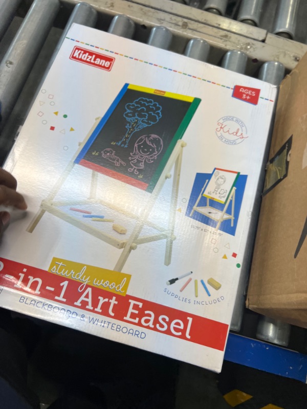 Photo 1 of Kidzlane Art Easel for Kids | Wooden Toddler Easel | Double Sided Standing Chalkboard / Dry Erase Board for Kids | Toddler Drawing Board with Accessories | 25.75" Blackboard & Whiteboard for Kids