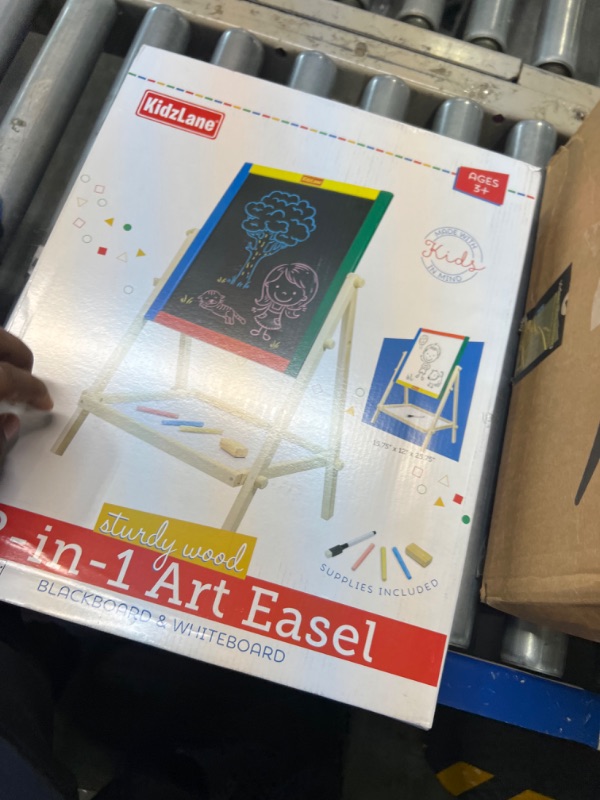 Photo 2 of Kidzlane Art Easel for Kids | Wooden Toddler Easel | Double Sided Standing Chalkboard / Dry Erase Board for Kids | Toddler Drawing Board with Accessories | 25.75" Blackboard & Whiteboard for Kids