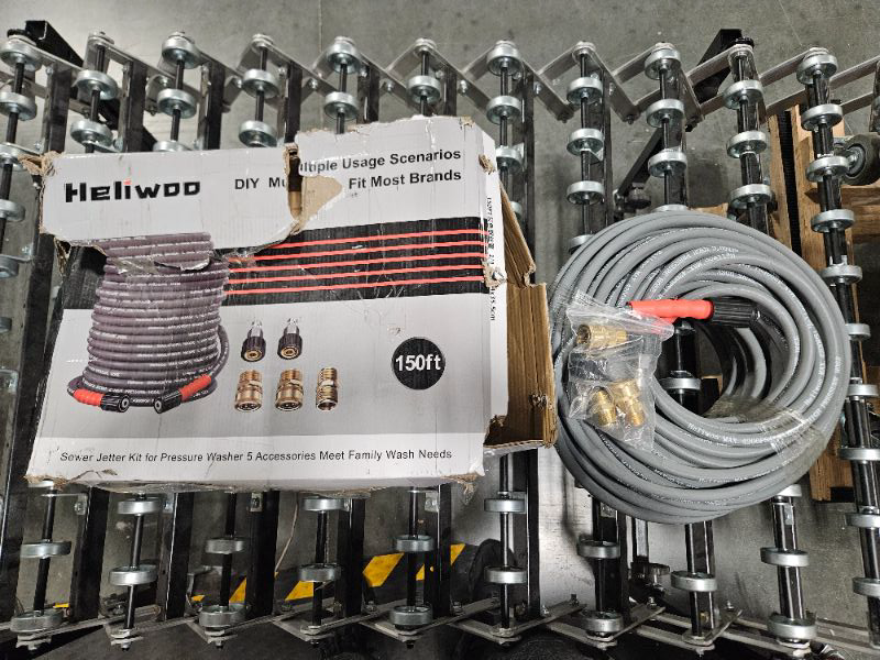 Photo 2 of Heliwoo Pressure Washer Hose 150ft, 1/4 Inch Kink Resistant Power Washer Extension Hose, Flexible Heavy Duty Replacement Hose, Compatible with M22 14mm Fittings, High Tensile Wire Braid - 4200 PSI 150ft Gray