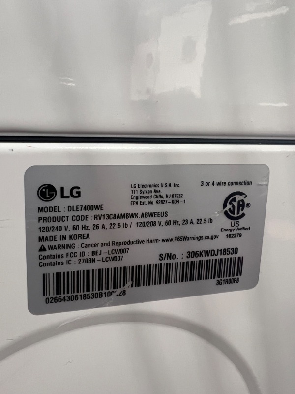 Photo 5 of LG EasyLoad 7.3-cu ft Smart Electric Dryer (White) ENERGY STAR