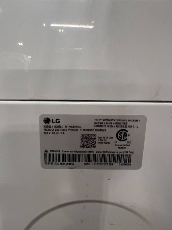 Photo 4 of LG ColdWash 5-cu ft High Efficiency Impeller Top-Load Washer (White) ENERGY STAR
