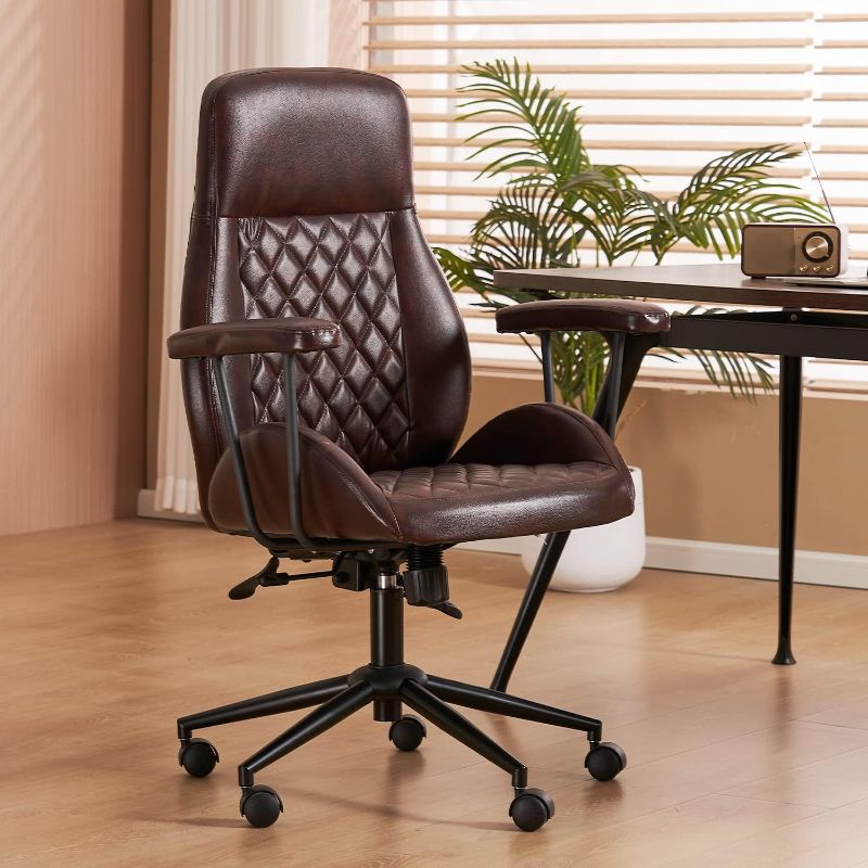 Photo 1 of THEETAYY Mid Century Office Chair with Arms, Ergonomic Executive Desk Chair, Adjustable Lumbar Support, Swivel Rolling Pleather Computer Chair, and 300lbs...
