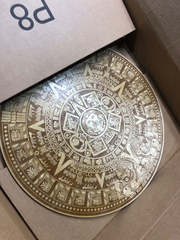 Photo 3 of Urbalabs Wood Aztec Calendar Wall Decor 16" Inch Wall Hanging Mexico Aztec Calendar Mayan Calendar Cinco De Mayo Mexican Sun Azteca Calendario Laser Engraved Made In USA (16 Inch)